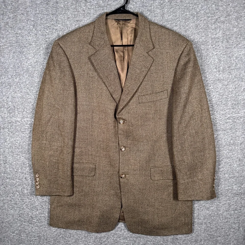 Burberry London Sport Coat Blazer 43R Brown Wool 3 Button Tweed USA Union Made